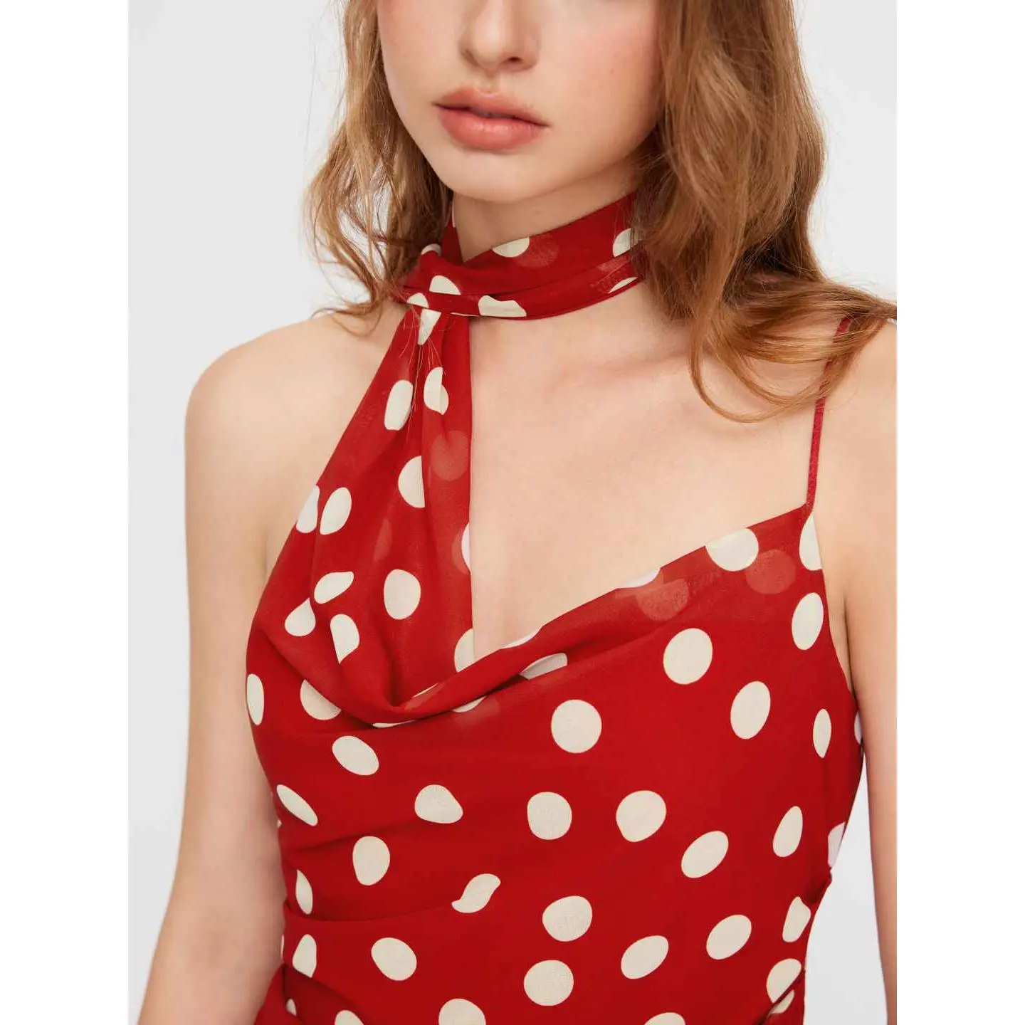 Cider Chiffon Cowl Neck Polka Dot Ruched Mini Cami Dress With Scarf -  TikTok Shop