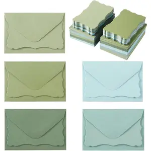 100 Pack Mini Envelopes with Note Cards in 5 Colors for Wedding, Birthday,  Showers, 4 x 2.7 Inches (Green)
