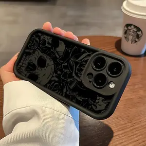 Fashionable Black Rose Skull Phone Case Compatible with Iphone 17 16, 15, 14, 13, 12, 11 Pro Max Mini XR XS X 7 8 Plus, Soft TPU Back Cover for Drop Protection.