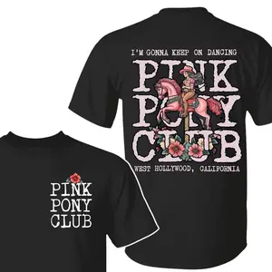 Gildan Pink Pony Club Graphic Shirt Unisex Casual Streetwear for Men and Women Soft Cotton T-Shirt Artistic Pink Rodeo Night Vibes Western Aesthetic Pop Culture Music Fan Apparel Made in USA