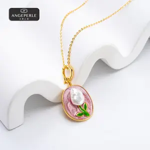 ANGEPERLE Alloy & Freshwater Baroque Pearl Pendant 7-9mm TSYM179