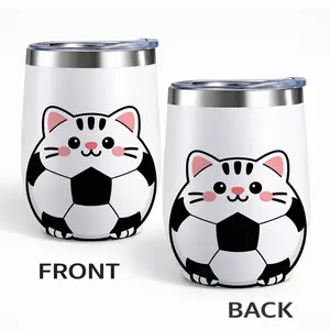 1pc 12oz Stainless Steel Tumbler, Cute Cat Soccer World Cup Cartoon Print Vacuum Cup, with Lid, Double Wall Insulated Mug, Keep Hot 6H/Cold 12H, Coffee Travel Cup, Outdoor Sports Cup, Funny Gift for Soccer Fans Cat Lovers
