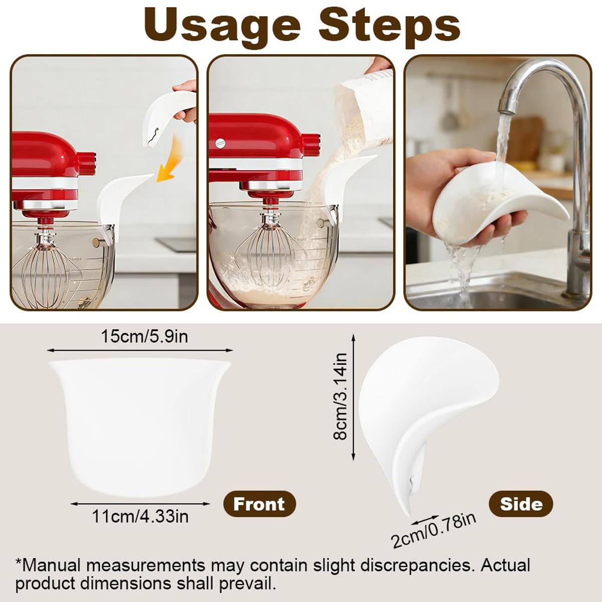 Silicone Flour Funnel for Tilt-Head Stand Mixers, Leak-Proof Clip-On Funnel, Fits All Stand Mixers, Prevents Spills and Messes, Dishwasher-Safe Baking Tool, for Liquid and Both Flour