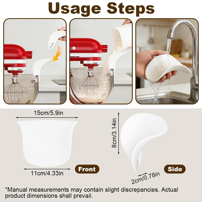 Silicone Flour Funnel for Tilt-Head Stand Mixers, Leak-Proof Clip-On Funnel, Fits All Stand Mixers, Prevents Spills and Messes, Dishwasher-Safe Baking Tool, for Liquid and Both Flour
