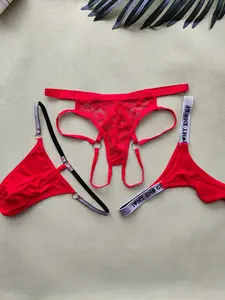 3PCS Men's Sexy Thong Underwear, Three Styles Combination, Heart-Shaped Metal Ring, Unique Waistband Design, Comfortable and Stylish, Slim Fit