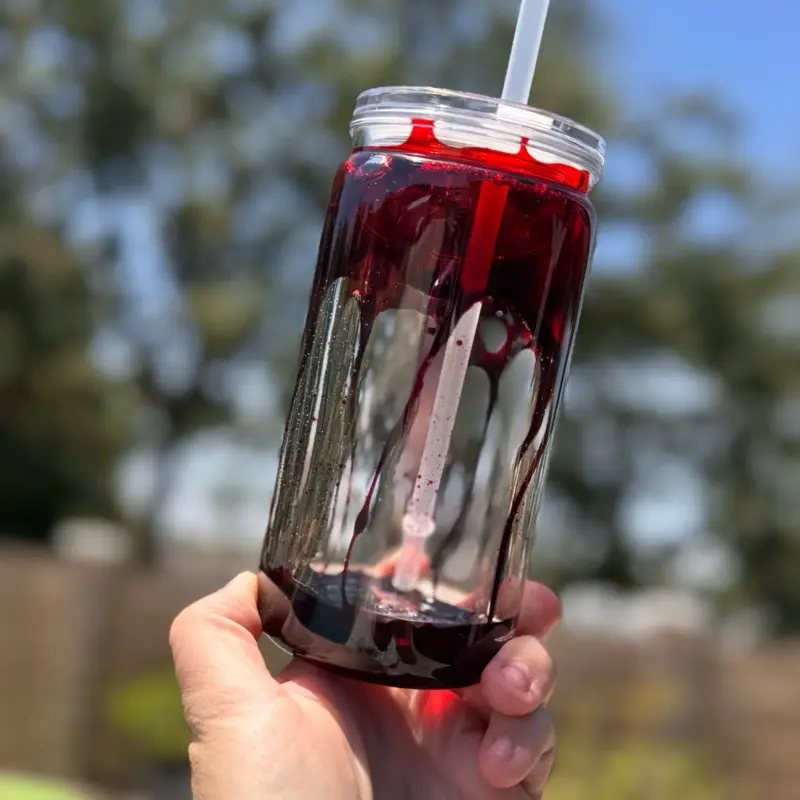 Acrylic Blood Drip Cup, 16-oz Portable Kitchenware Drinkware Glass, Hand Wash Only, Ideal for Sipping on the Go