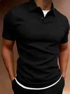 Sleek Textured Polo T-Shirt, Moisture-Wicking Performance Fabric, Slim Fit with Button Placket, Business Casual & Workout Essential for Men