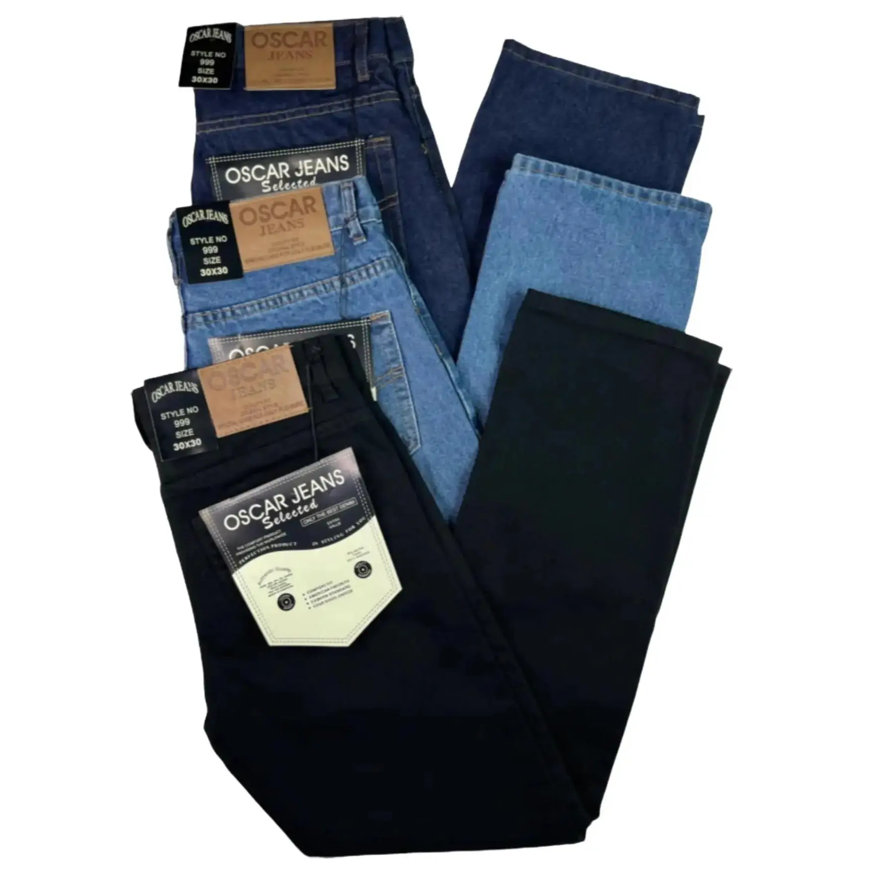 Men's Premium Cotton Blue Denim Jeans - Plain, Casual, Classic Regular Straight Leg, Zipper Closure, CA999 Cotton Denim Bottom Pants