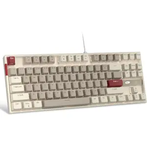 75% Mechanical Gaming Keyboard, Brown , LED White Backlit, 87  Compact TKL Wired Computer Keyboards for Windows Laptop PC Gamer - Retro Grey/White
