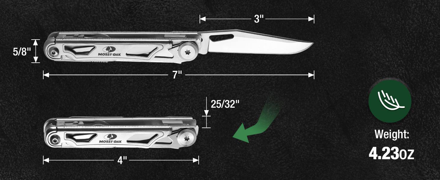 Mossy Oak 12-in-1 Multitool Pocket Knife with Pouch, Stainless Steel Multitool Knife with Clip, Survival Tools with Scissors, Bottle Opener, Wire Stripper, Glass Breaker, Screwdriv