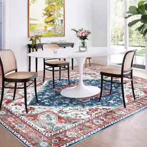 【GARVEE】Area Rug 8x10 Rugs for Living Room,Vintage Rug for Living Room Bedroom Dinning Room,Boho Distressed Tribal Area Rug,Low Pile Non-Slip Washable Indoor Door Mat for Kitchen Entryway Bathroom RED