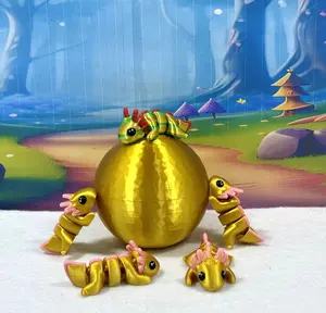 5pcs Articulated Mini Axolotl Fidget Toy, 3D Printed Mini Axolotl and Egg, Tiny Gold Animal Toy, Executive Desk Toy, Home Decor MA001-GE