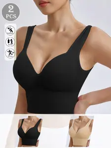 Women's Seamless High-Strength Sports Bra, Fixed Cup Design, No Removable Pads, Ideal for Exercise & Yoga, 2 Pack