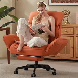 [Summervibes] Comfy Lounge Fat Reading Chair, Cross-legged Office Chair, 180° Rotating Armrests, 90°-135° Reclining with Footrest, Pet & Cat Scratch Resistant for Indoor Relax