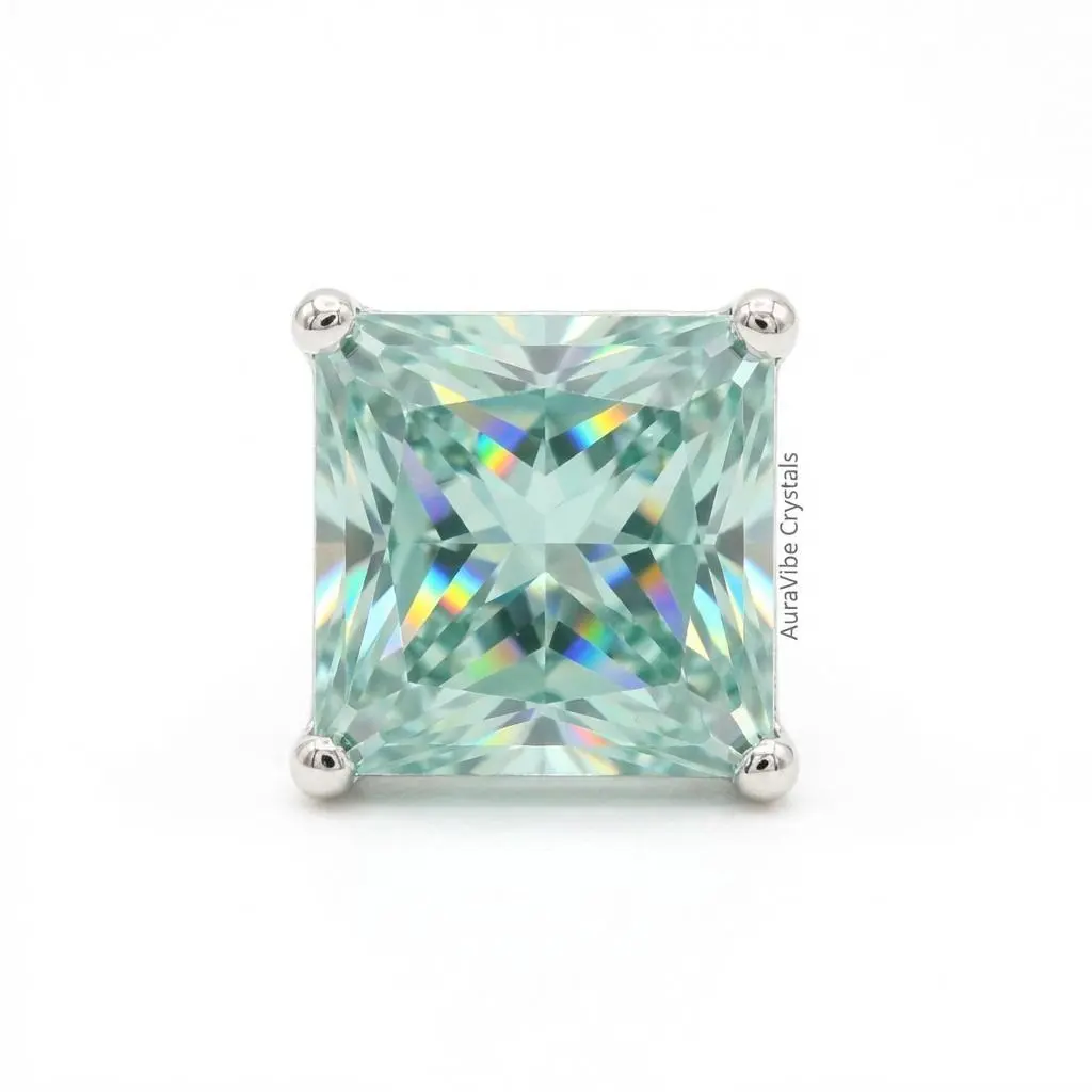 Mint Green Princess Cut Moissanite Stud Earrings, 925 Sterling Silver Hypoallergenic Square Gem Studs with GRA Certificate, Luxury Gift Box for Women Birthday Valentine Gift