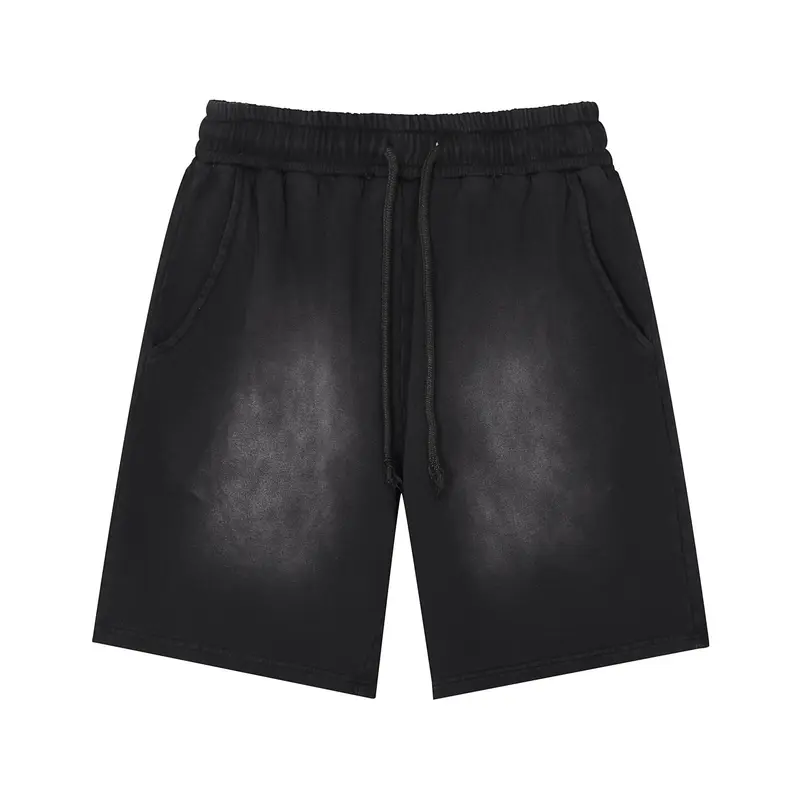 Inflation Men's Casual Sports Shorts - 360g Heavyweight Washed Fabric, Fashion Streetwear, Aesthetic Retro Baggy Fit, Mid Waist, Ombre Wash, Breathable Cotton Oversize Bottoms