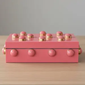 Handmade Resin Bobbin Box, Pink & Gold Finish