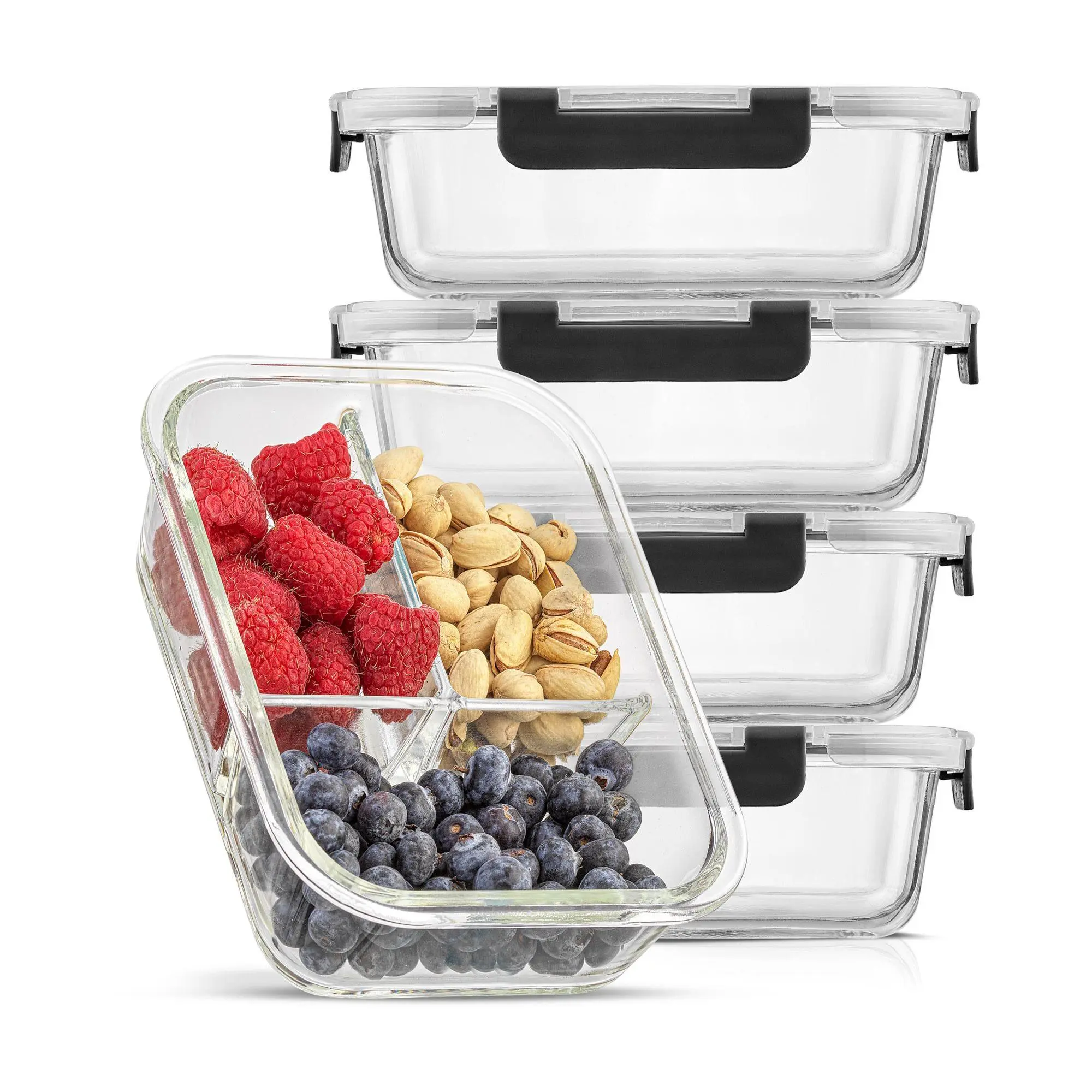 JoyJolt 3-Section Food Prep Storage Containers- Set of 5 JoyJolt 3-Section Food Prep Storage Containers- Set of 5