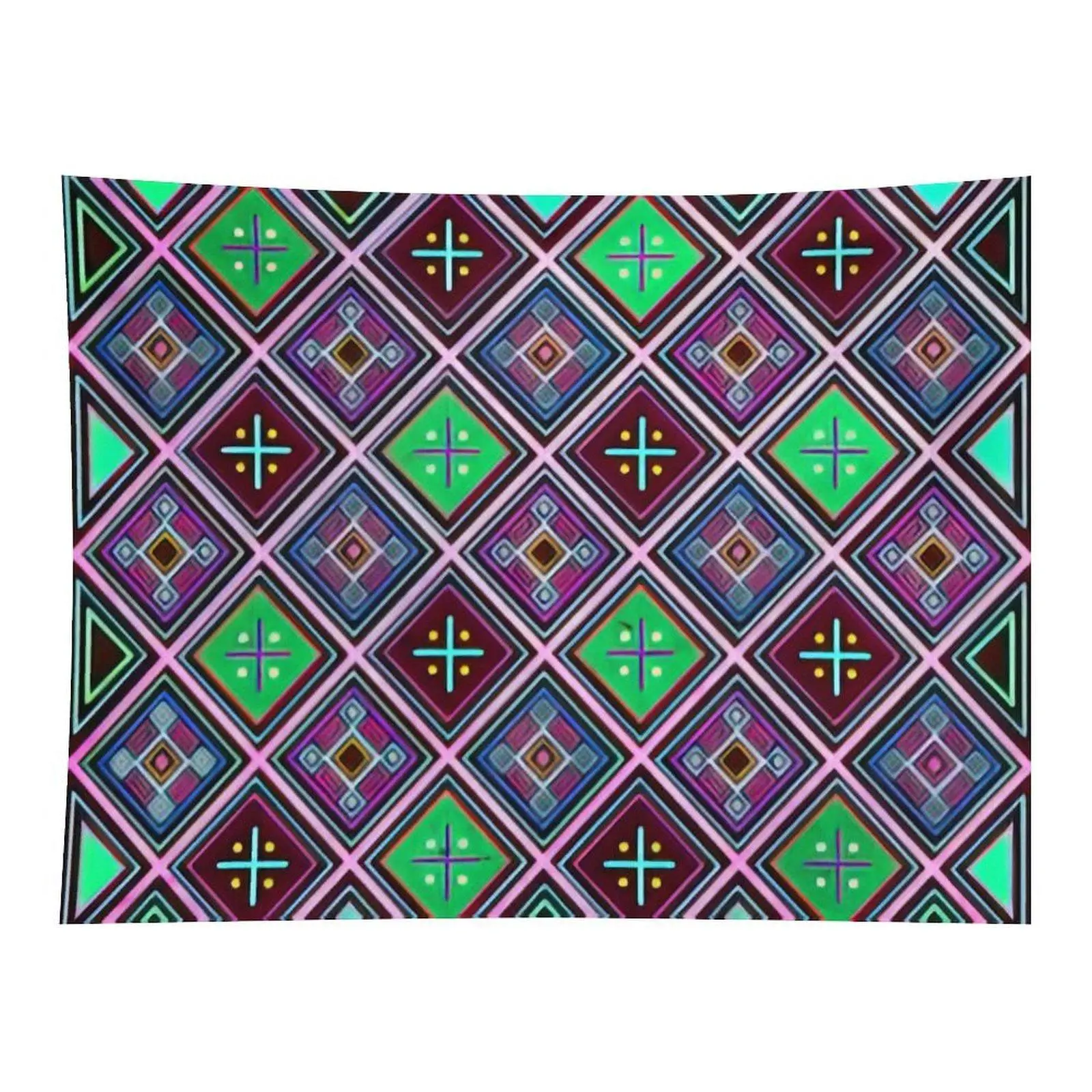 Vibrant Ethnic Geometric Rhombus Square Repeating Pattern Bright Boho Tribal Style Colorful Wall Hanging Decoration