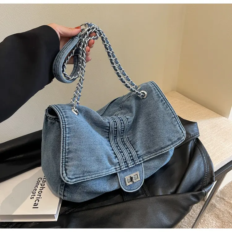 Women's Retro Denim Handbag, Cute Crossbody & Shoulder Bag for Casual Wear, Tote with Handle, Handbags For Women, Denim Women's Crossbody & Shoulder Bags