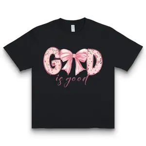 GodIsGood Floral Bow Font ChristianFaithGraphic Tee Cute Aesthetic Praise Worship Church Gift 100% Cotton Unisex Classic Fit Soft Comfortable T-Shirt
