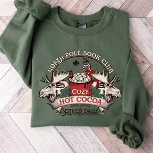 North Pole Book Club Sweatshirt, Bookish Christmas Sweater Lover Gift cotton unisex size S-5XL round neck Casual Streetwear Comfy Menswear Classic