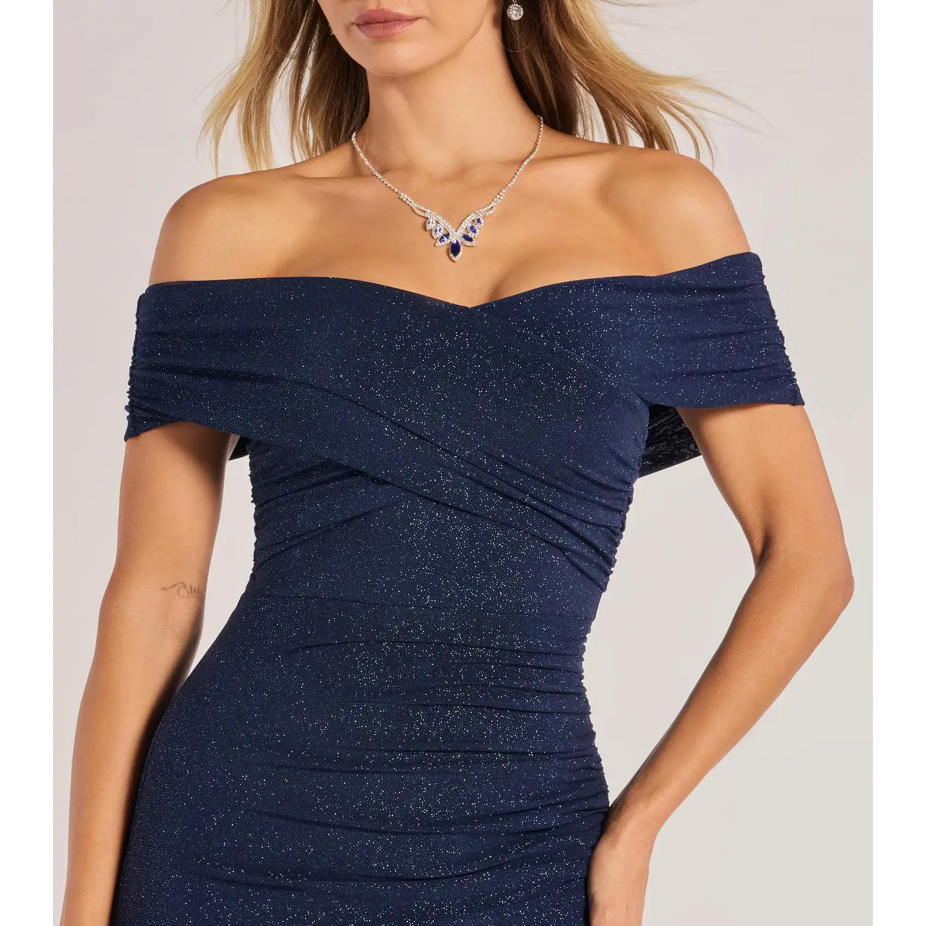 Giada Glitter Knit Off-the-Shoulder Column Dress - TikTok Shop