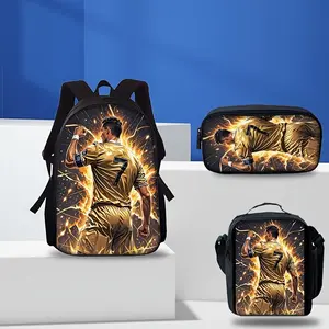3pcs  Number 7 Flame Design  Backpack with Matching Accessory Pack - Lightweight Travel Backpack Suitable for Teens. With the football star's No. 7 jersey pattern, suitable for students and office workers, it is the perfect gift for giving.