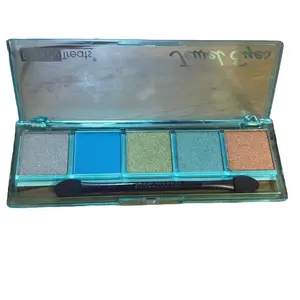 Eye Shadow Pallet with Blue and Green Shades and a Brush - 5 Color Eyeshadow Palette for Versatile Makeup Looks