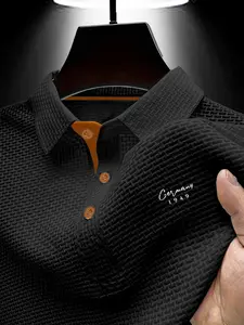 Men's Summer Polo Shirt, Quick-Dry Breathable Geometric Pattern, Slim-Fitting Casual Sporty Top, Essential Men's Clothing