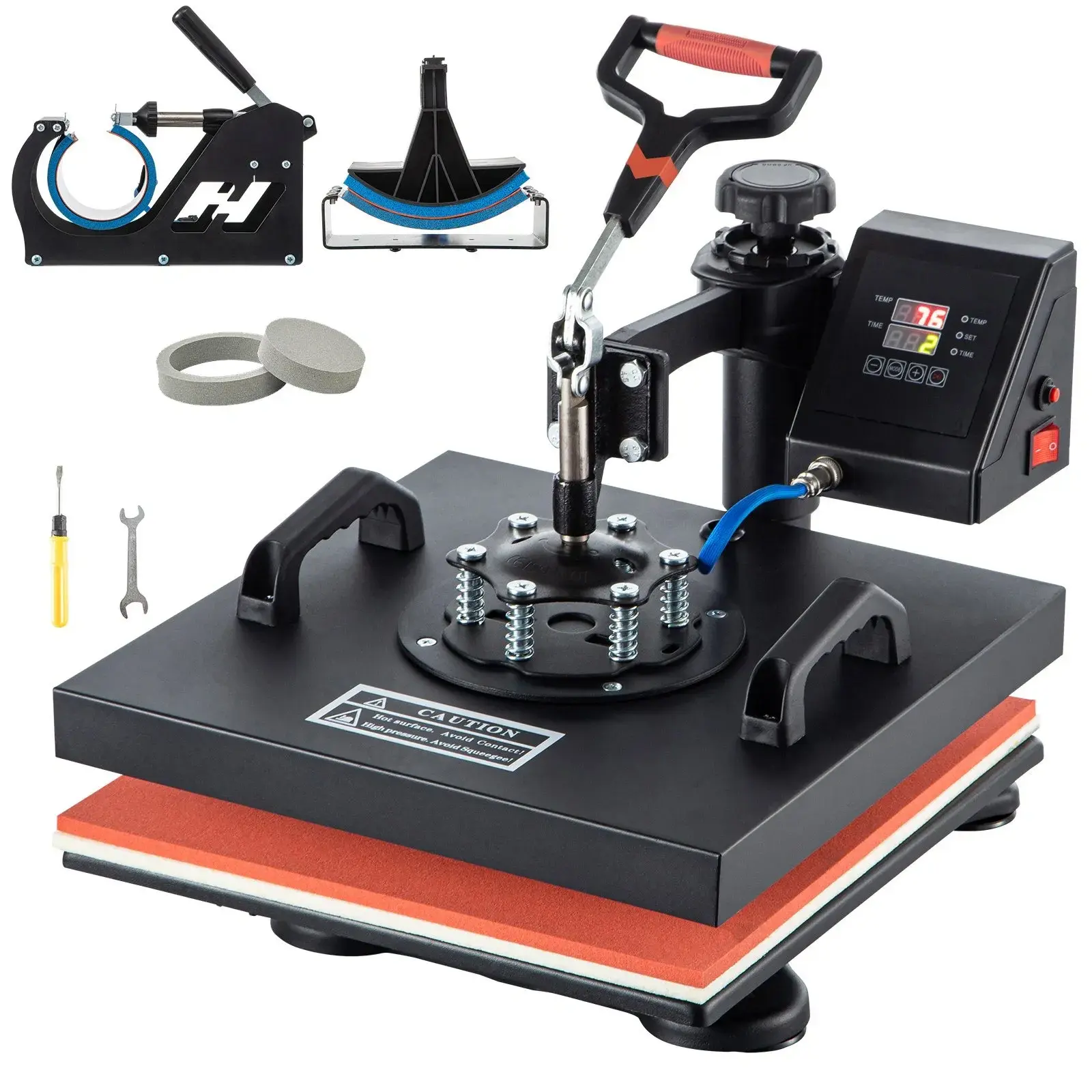 5-in-1 15x15 in Swing Away Heat Press Machine, Dual LED Display Multifunctional Sublimation Press for T-Shirts (DIY Printmaking & Embossing Supplies)