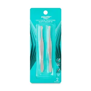 Duo Pack Tweezers with Slanted and Squared Tips for Precision & Shaping Applications 2 Count