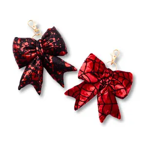 Halloween Puffy Bow Keychain, Gothic Style Plush Bow Bag Charm, Halloween Party Favor for Girl or Woman