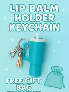 Aqua Breeze Mini Tumbler Lip Balm Holder Keychain with Free Gift Bag - 3D Printed in Unique Colors for Daily Carry & Cute Accessories