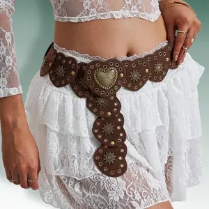 Women Western Concho Belts Wide Hollow Leather Belt Cowgirl Boho Belt for Jeans Dresses & Metal Buckle -Women's Vintage Ethnic Pattern Western Belt, Outfits, Freshness, Boho Style Waistband for Jeans&Short Skirt,Fashion Belt for Party,Daily Clothing Decor