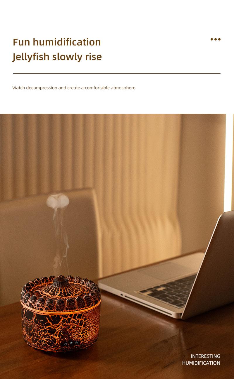 New volcano aromatherapy machine desktop essential oil diffuser double spray flame humidifier home night light ornament wireless remote control hu