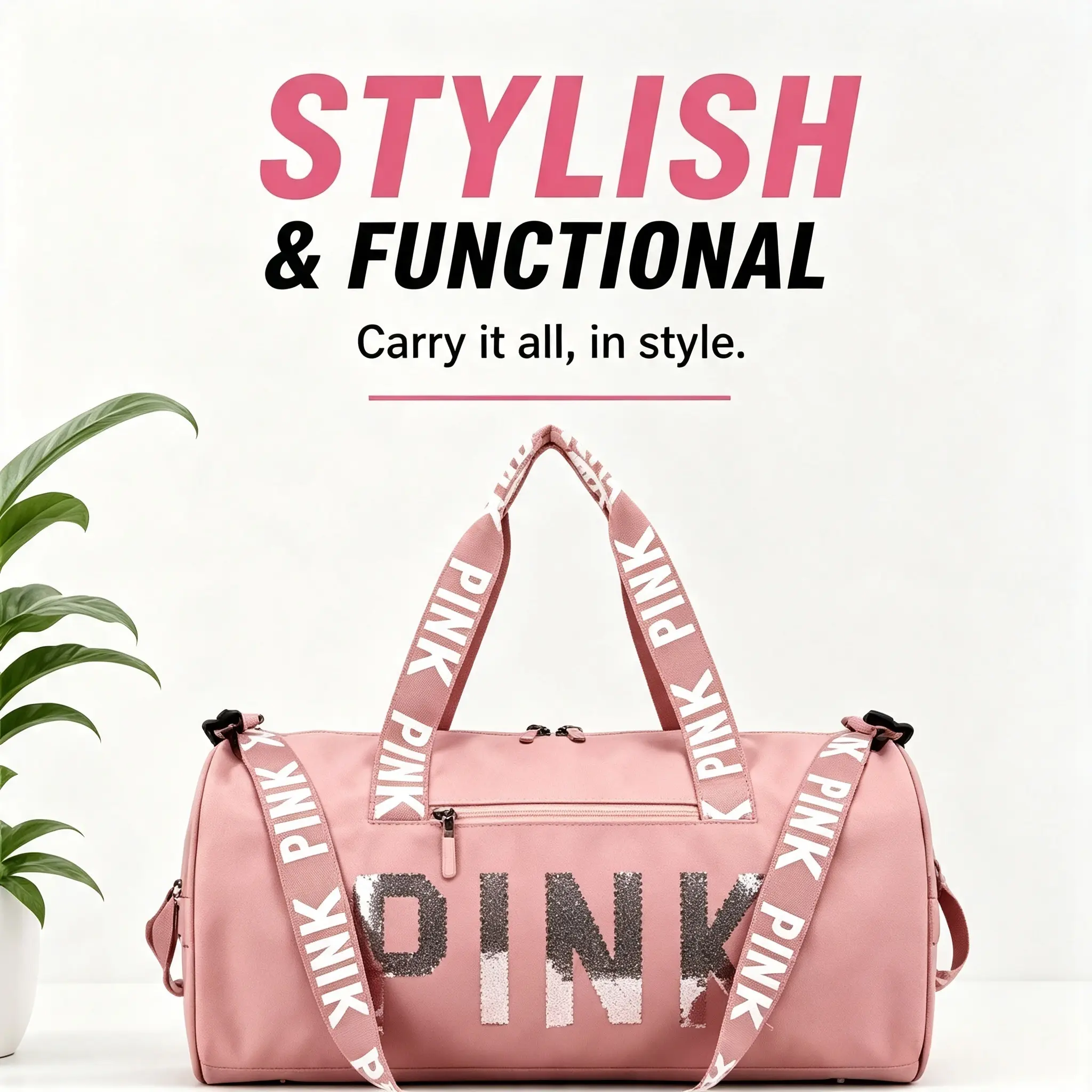 PINK Barrel Duffel Bag, Large Capacity Waterproof Sports Duffle Bag with Adjustable Shoulder Strap, Portable Overnight Weekend Travel Handbag for Outdoor Workout Swimming Short Trip Daily Carry Storage Bag#DuffelBag #TravelBag tote canvas
