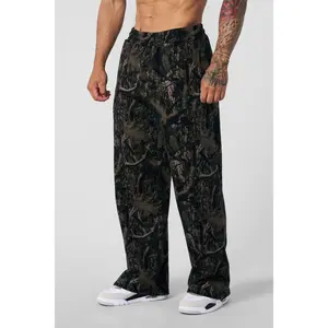 Jim Fitness Men’s Lightning Thorn Print Tree Camo Sweatpants, Casual Drawstring Wide Leg Baggy Pants, Loose Fit All-Season Sporty Fashion Trousers