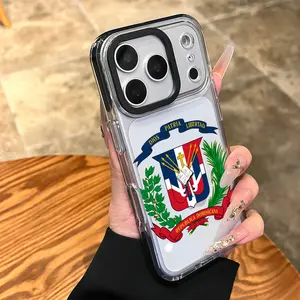 Dominican Republic Emblem Pattern Phone Case for iPhone 17 16 15 14 Pro Max 13 12 11 Plus Clear Crystal Drop-proof Slim Silicone Shockproof Transparent Protective Cover