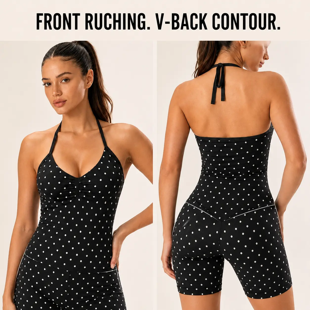 Women’s Halter Neck 2 Piece Workout Set, Ruched Longline Tank Top & High Waisted Biker Shorts, Stretch Yoga Gym Activewear Matching Outfit