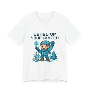 Level Up Your Winter T-Shirt | Pixel Art Snowboy Tee
