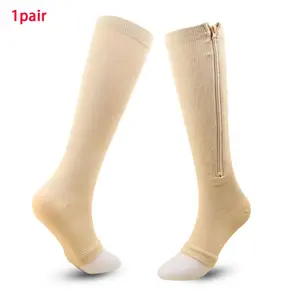 Zipper Compression Socks, 1 Pair Women's Open Toe Breathable Leg Support, Elastic Long Leg Socks, Comfortable and Breathable Sports Socks for Women
