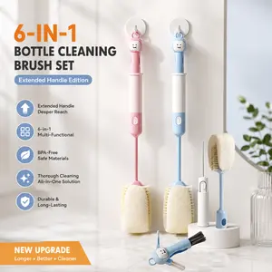 6 In 1 Multi Functional Bottle Cleaning Brush Set Long Handle Straw Cleaner For Hydro Flasks Tumblers And Baby Bottles