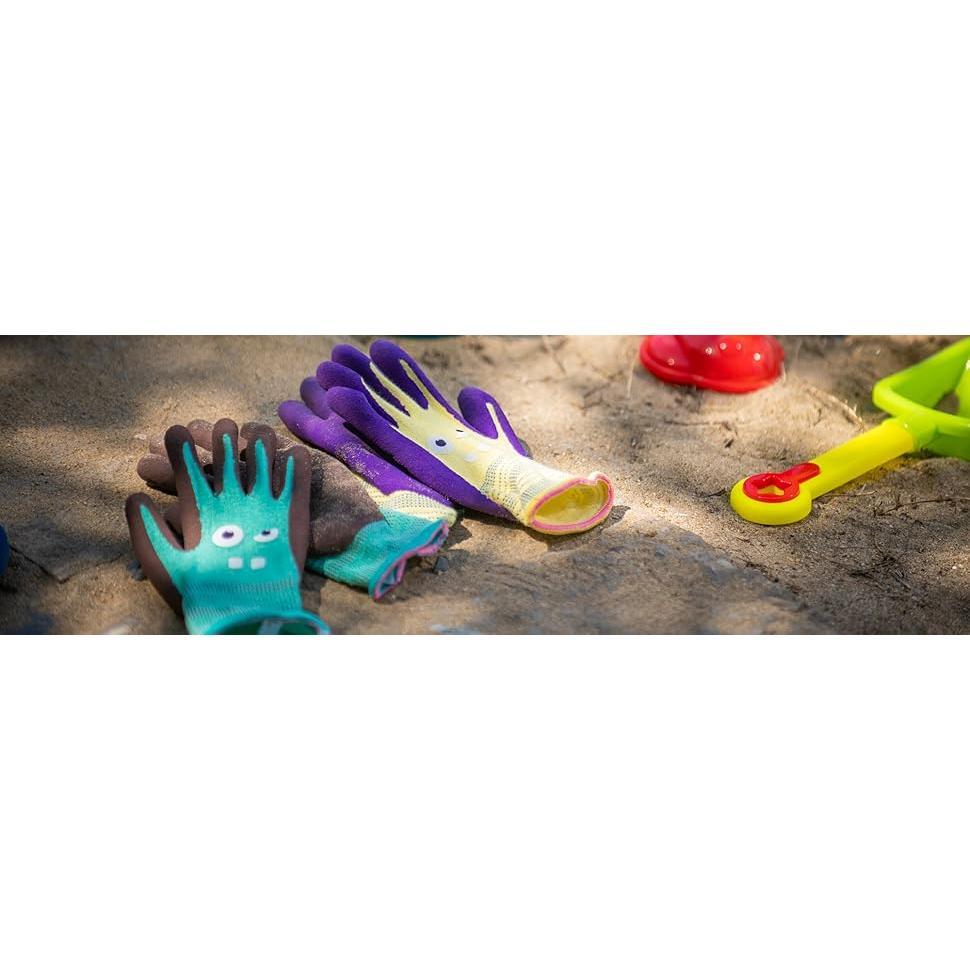 COOLJOB 2 Pairs Modal Toddler Work Gloves, Rubber Coated Kids Gardening Gloves