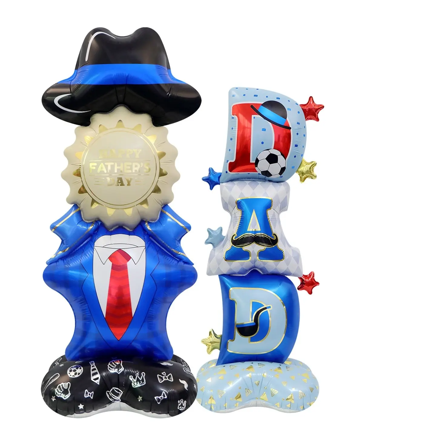2Pcs Standing Father's Day/Birthday Balloons (58in) with Blue Foil “DAD” Balloons – Perfect for Birthday & Family Gathering Decor, No Power Needed, Heartfelt Decoration for Celebrating Dad, USA Family Festive Vibe