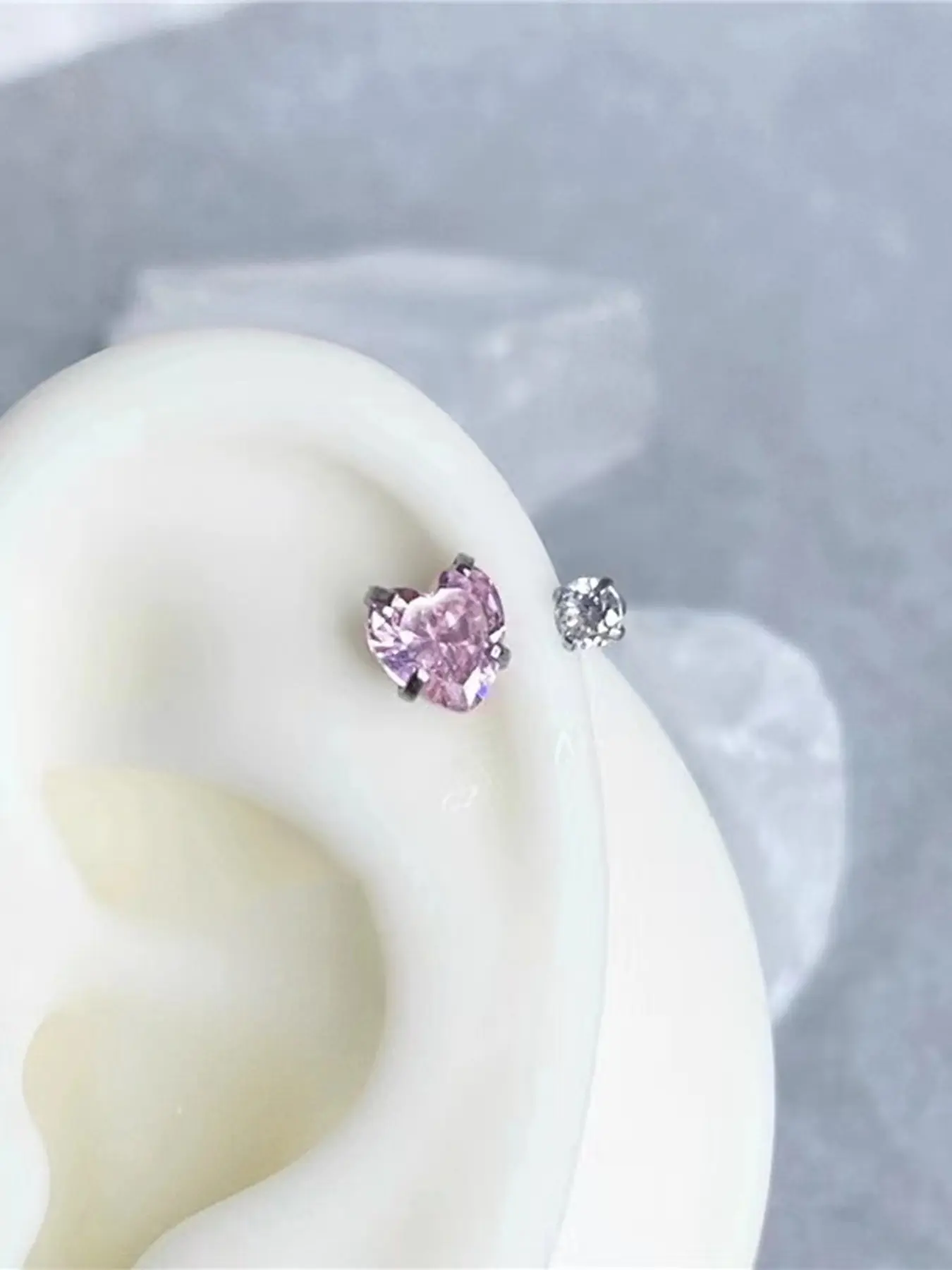 Heart-Shaped Zircon Earrings, Soft Cartilage Ring, Cartilage Stud, Stainless Steel U-Hoop Nose Ring, Synthetic Zircon Inlay, Fashionable Nose Jewelry, Body Jewelry