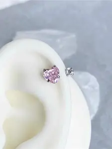 Heart-Shaped Zircon Earrings, Soft Cartilage Ring, Cartilage Stud, Stainless Steel U-Hoop Nose Ring, Synthetic Zircon Inlay, Fashionable Nose Jewelry, Body Jewelry