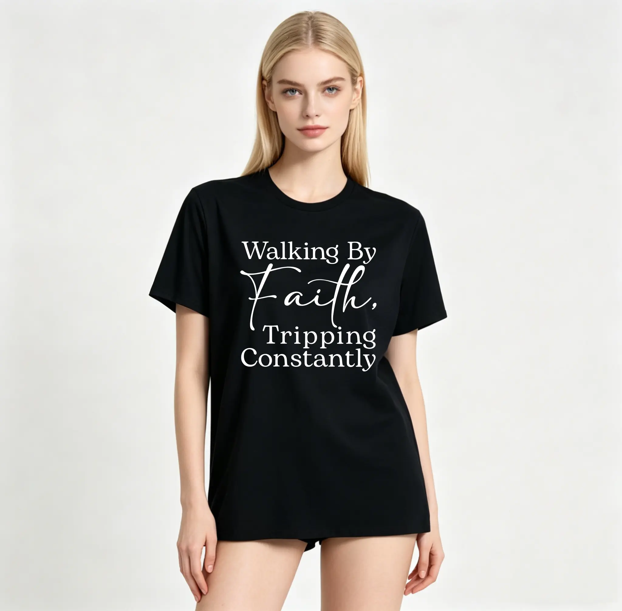 Women's Elegant Style White Line Art Letter Print Round Neck Short Sleeve T-Shirt