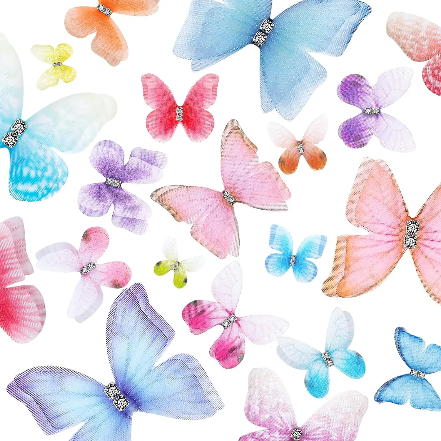80 count Organza Butterfly Colorful 2-Layers Appliques 3D Wall Decor DIY Ornament Decorative Butterflies for Craft Wedding Decoration, 20 Styles(Charming Style)