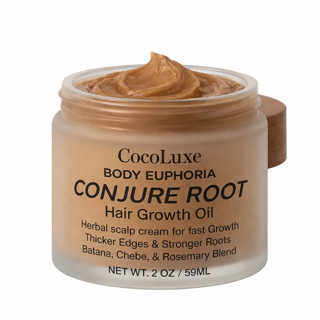 Conjure Root Hair Growth Cream – Herbal Scalp & Edge Strengthening Cream for Fast Growth, Thicker Hair & Stronger Roots – Batana, Chebe & Rosemary Blend – CocoLuxe Body Euphoria 2oz